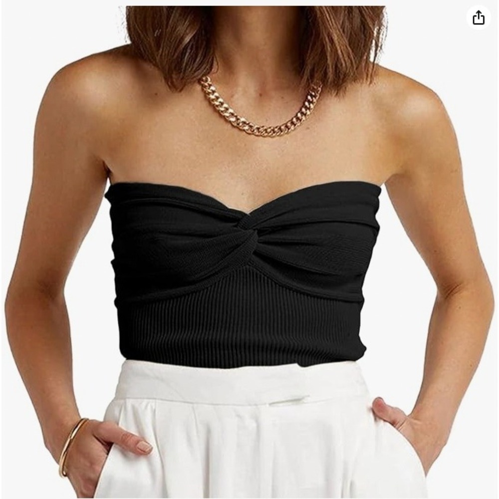 Cupshe Black Textured Twist Front Strapless Bandeau Tube Top NEW‎ Size Medium